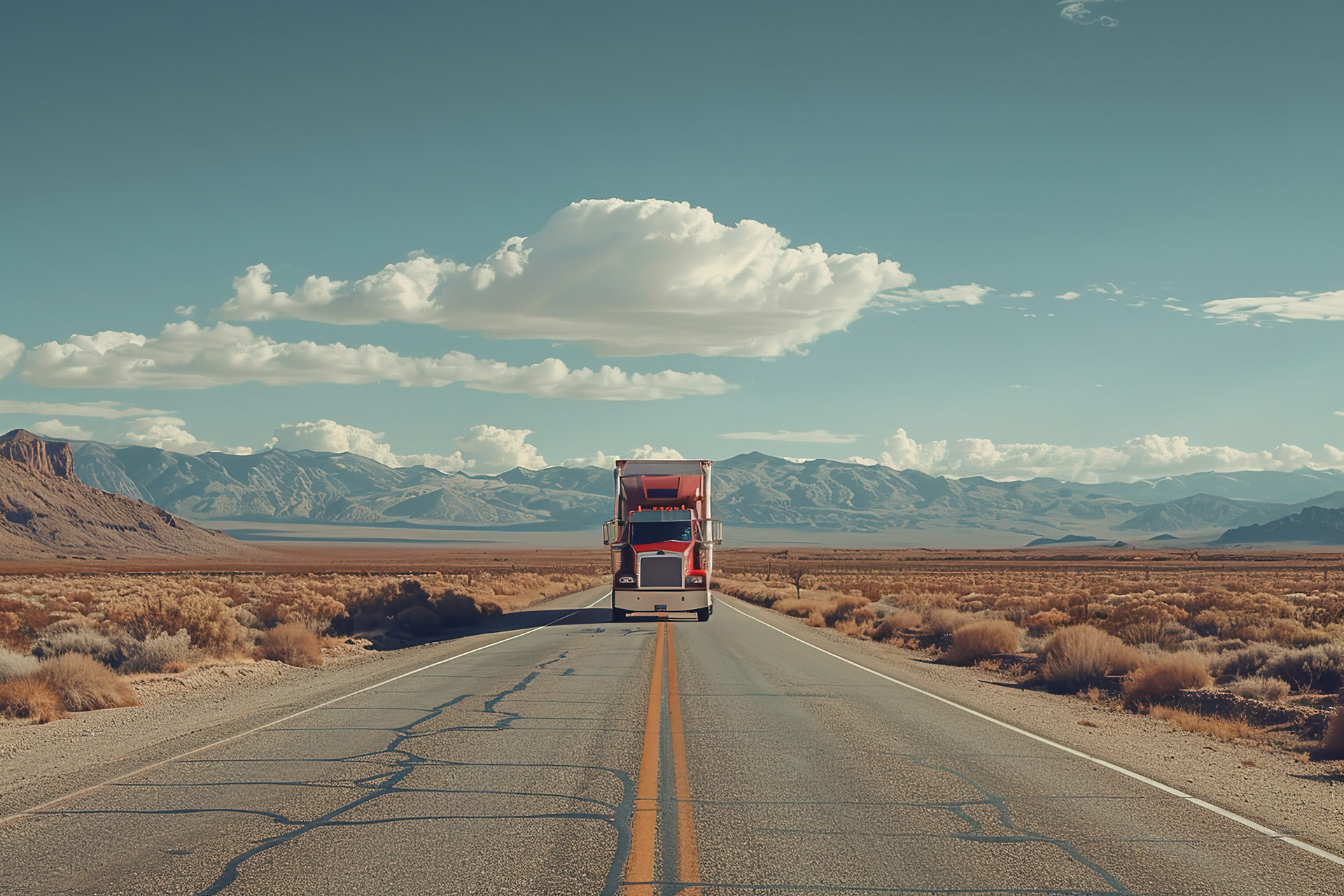 American semi truck on desert road